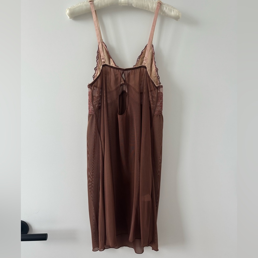Affinitas Intimates Brown Babydoll Chemise Lace Slip Nightie Dress Vintage - Picture 2 of 9
